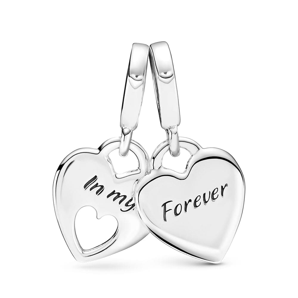 Pandora Moments Women's Sterling Silver Mother & Daughter Double Heart Split Dangle Charm, No Box