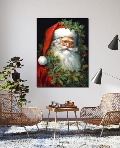 GLOKAKA Santa Claus Wall Art Christmas Santa Claus Portrait Painting Picture Poster Wall Decor Print Canvas Christmas Decorations New Year Artwork for Living Room Decoration