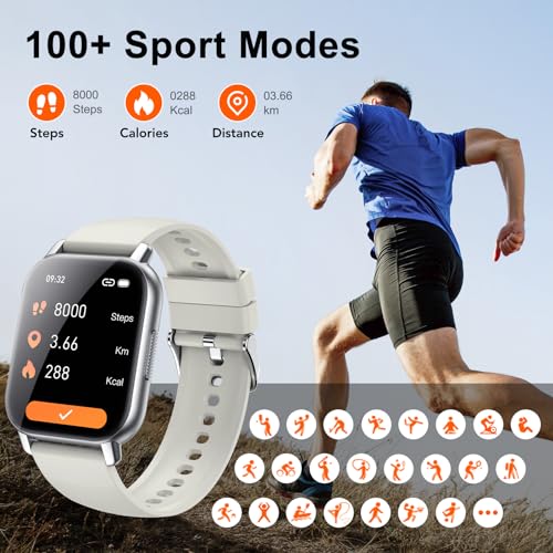 Hoxe Smart Watch for Men Women Answer/Make Calls, 1.85" Inch HD Touch Screen Fitness Watch with Heart Rate Sleep Monitor, 100+ Sports Modes, Step Counter, IP68 Waterproof, Compatible with Android IOS