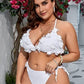 OYOANGLE Women's Plus Size 2 Piece Bikini Set Appliques Triangle Halter Swimsuit Tie Side Bathing Suit White 4XL