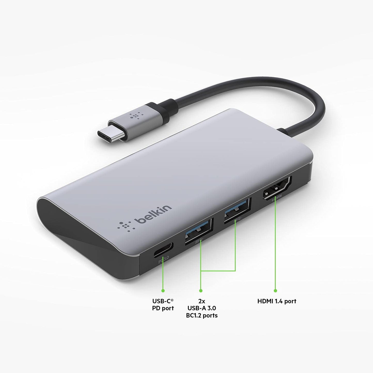 Belkin USB C 4-in-1 MultiPort Adapter (with 4K HDMI, USB-C 100W PD Pass-Through Charging, 2 x USB A Ports for MacBook Pro, MacBook Air, iPad Pro, XPS and More)