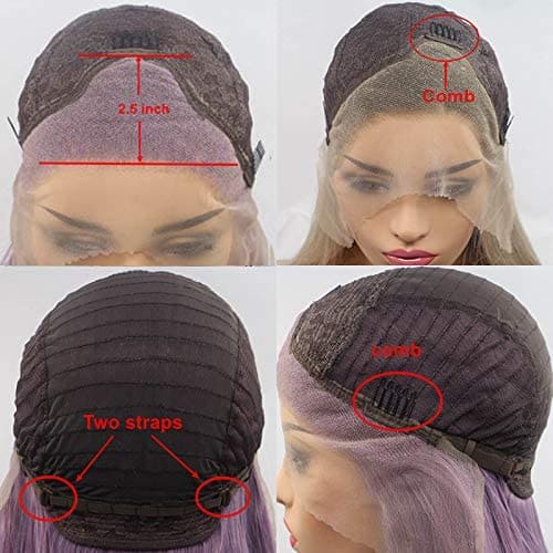 xiweiya Purple Wigs Long Straight Synthetic Lace Front Wigs Handmade Realistic Looking Wig Ash Lavender Side Part Glueless Wig Heat Resistant Hair Replacement Wigs Cosplay Costume Daily Wigs 24Inch