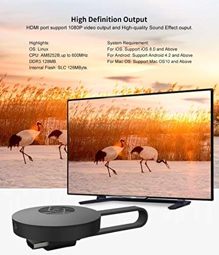 WiFi Display Dongle, Wireless HDMI Display Adapter, 1080P Portable TV Receiver Airplay Dongle Mirroring Screen from Phone to Big Screen, Compatible with Android/IOS/Windows/Mac/PC