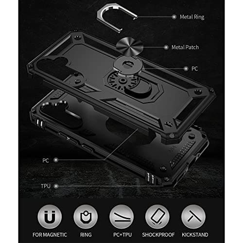 Yiakeng for Samsung A54 5G Case, Samsung A54 5G Phone Case with Screen Protector, Silicone Shockproof Military Grade Protective Phone Cover with Ring Kickstand for Samsung Galaxy A54 5G (Black)