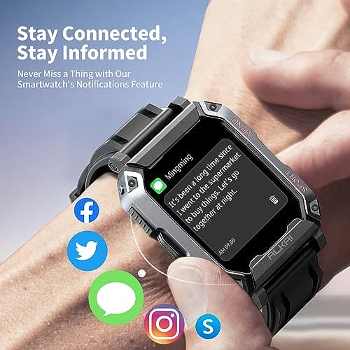 ALKAI Smart Watch Rugged and Military with 5ATM Waterproof Bluetooth Call(Answer/Dial Calls) AI Assistant, Long-Lasting Battery Life, Multiple Sports Tracking, Health Monitoring, 2.02'' HD Display,N27