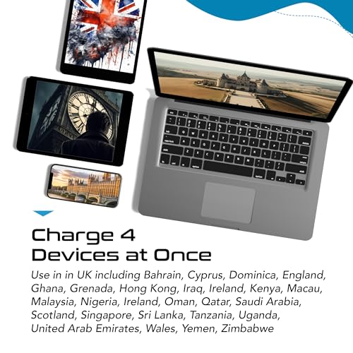 Ceptics UK, Ireland Power Adapter Travel, Safe Dual USB & USB-C 3.1A - 2 USA Socket - Compact & Powerful - Use in Hong Kong, England, Dubai, Saudi Arabia - Includes Type G Swadapt Attachments