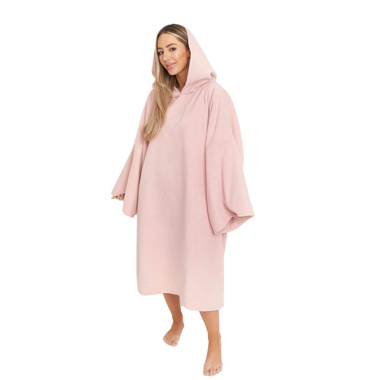 Brentfords Towel Poncho Adult Hooded Large Bath Swimming Surf Beach Absorbent Microfiber Changing Robe for Women Girls Quick Dry, Blush Pink