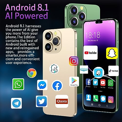 JtQtJ i14Pro Max (2023 New) Smartphones, Android 9.0 Mobile Phones with 6.3" HD Display, Dual SIM, Dual Cameras, 16GB ROM(Expandable to 128GB),Wifi,GPS,Bluetooth,Face ID-(i14Pro Max(6.3")-Golden)