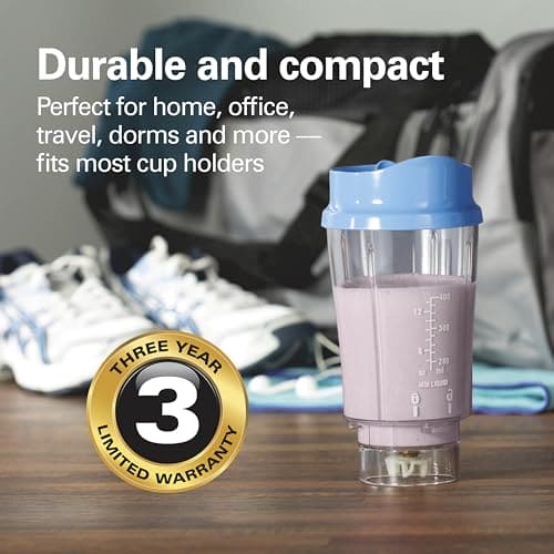 Hamilton Beach Portable Blender for Shakes and Smoothies with 14 Oz BPA Free Travel Cup and Lid, Durable Stainless Steel Blades for Powerful Blending Performance, Tranquil Blue (51172)