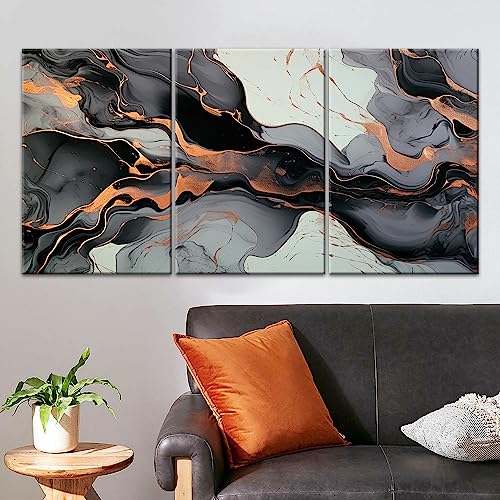 GLOKAKA Abstract Black And White Marble Canvas Print Artwork Painting Framed Ready to Hang for Living Room Dinning Room Bedroom Bathroom Home Decor (Pattern 03, 24"x36"x3P)