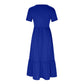 AMhomely Women Dress Sale Summer Casual Short Sleeve Crewneck Swing Dress Flowy Tiered Maxi Beach Dress w/ Pockets UK Ladies Dress Party Beach Dress Club Cocktail Work Dresses, Blue#1, XL