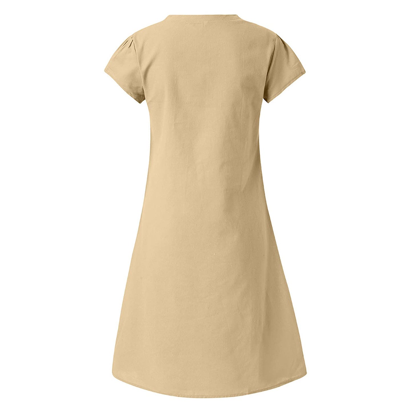 Women Dress Sale Clearance Fashion Ladies Loose V-Neck Summer Solid Short Sleeve Cotton and Linen Dress Party Elegant UK Size Khaki