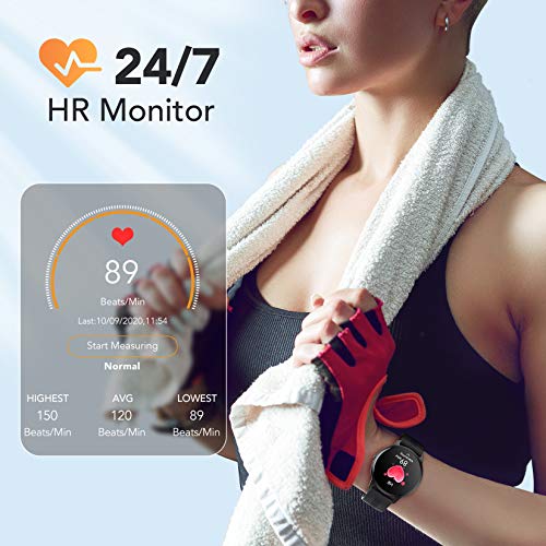 AGPTEK Smartwatch, Waterproof Smart Watch for Android and iOS Fitness Tracker with IPS Touch Color Screen Heart Rate Monitor Pedometer Sleep Monitor Remote Camera Music Control, Black