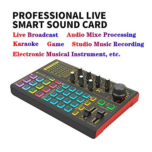 Professional Audio Mixer, K300 Live Sound Card and Audio Interface Sound Board with Multiple DJ Mixer Effects,Voice Changer and LED Light, Prefect for Streaming/Podcasting/Gaming/Recording/YouTube/PC