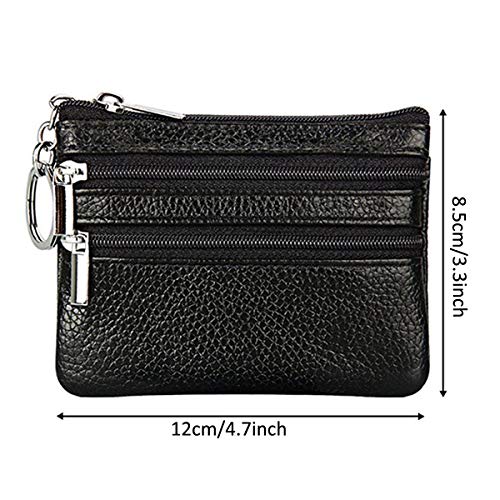 SunTrader Women Ladies Genuine Leather Small Coin Card Key Ring Wallet Pouch Mini Purse (Black)