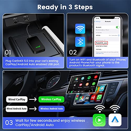 Carlinkit 2024 5.0 2air Wireless Adapter for Apple CarPlay and Android Auto,For cars wired apple CarPlay or wired Android Auto Function,(Model year:2017 to 2024) plug and play