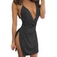 365-Shopping Women's Sexy Halter Deep V-Neck Backless Side Slit Mini Party Club Dress Clubwear Black