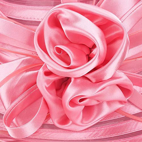 HilyBony Womens Kentucky Hat Organza Bucket Derby Hat - Bridal Wedding Church Tea Party Wide Brim Summer Sun Cap Pink