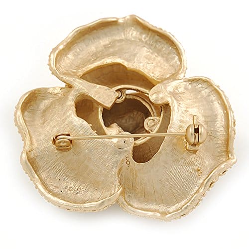 Avalaya Dimensional Rose Brooch in Brushed Gold Finish - 55mm Across