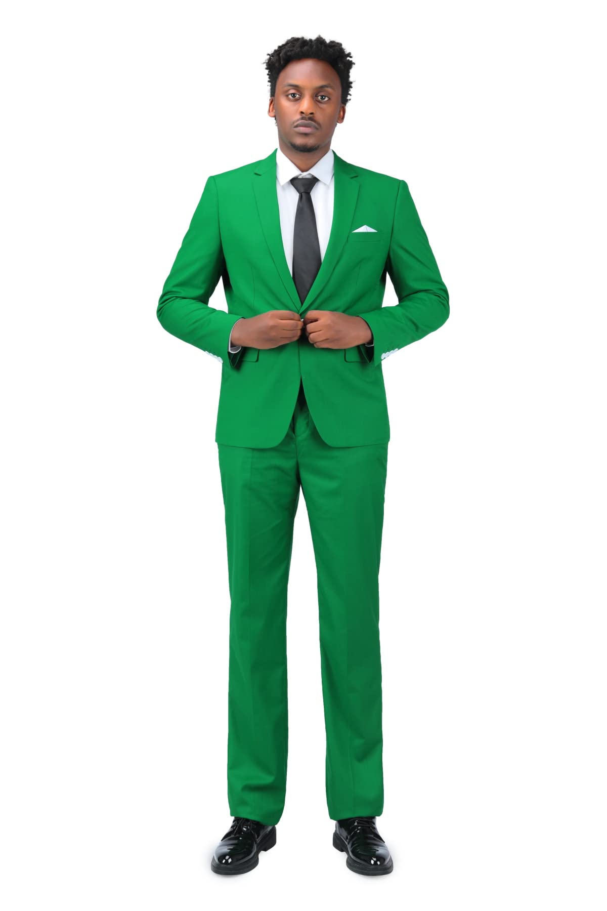 YOUTHUP Men's 2 Piece Slim Fit Suits 1 Button Business Wedding Suit Formal Blazer and Trousers, Green, XL