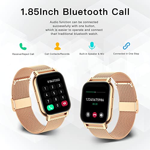 Popglory Smart Watch for Women Men Answer/Make Calls, 1.85" Smartwatch 2 Straps & Split Screen, 100+ Sports Fitness Watch with Blood Pressure/Oxygen/Heart Rate Monitor for iOS and Android