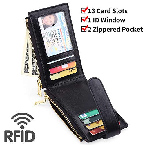 FALAN MULE Ladies AirTag Wallet Genuine Leahter RFID Blocking Bifold Credit Card Holder Zipper Purse