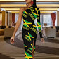 Jamaican Flag Women's Dress One Shoulder Split Maxi Long Dress Bodycon Wedding Party Dresses M