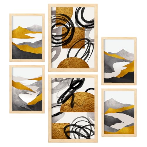 Nacnic Set of 6 Genus Natures 2 Posters. In Scenery Abstracts Decorative frames for your living room, bedroom, home. Wall art print. Sizes A4 and A3 with Lightwood Frames