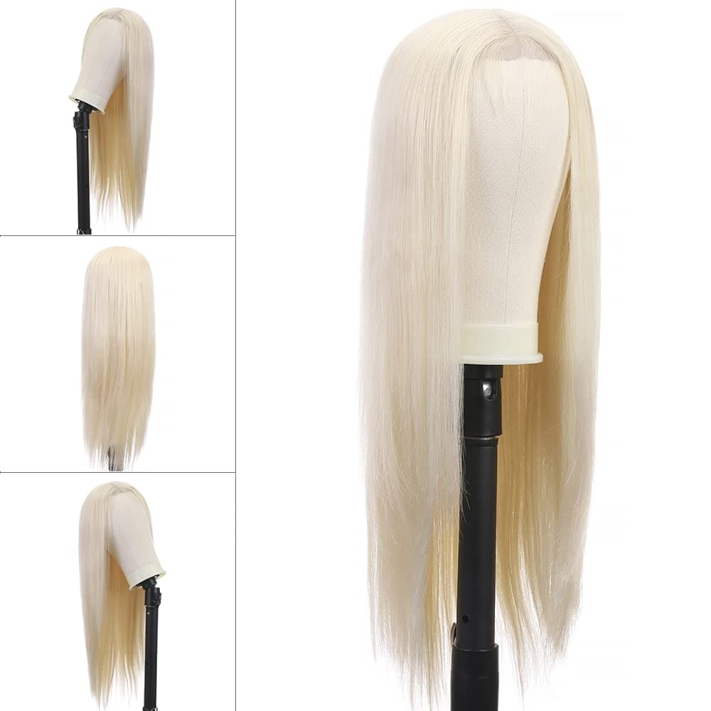 iShine Blonde Wig Long Straight Blonde Synthetic Lace Front Wigs Natural 4x4 Lace Silky Platinum Wigs With Middle Part for Women Party Daily Use Heat Resistant Fiber 24Inch