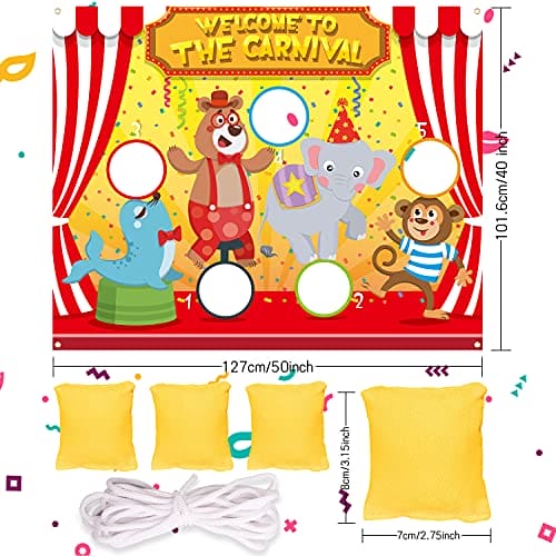 Whaline 50" x 40" Carnival Toss Game with 4 Bean Bags Circus Backdrop Throwing Game Banner Fun Carnival Outdoor Game for Family Theme Party Activities Carnival Decoration Supplies