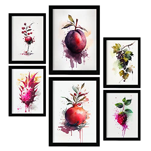 Nacnic Purple Fruits Posters. Prints of Fruits, Vegetables and Healthy Food in Watercolour Art Style over Pure White Backgrounds. Aesthetic Illustrations for Interior Design and Decoration. A4 & A3.