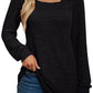 PANOZON Womens Long Sleeve Tops Ladies Square Neck Jumpers Sweatshirts Loose Fit Black XL