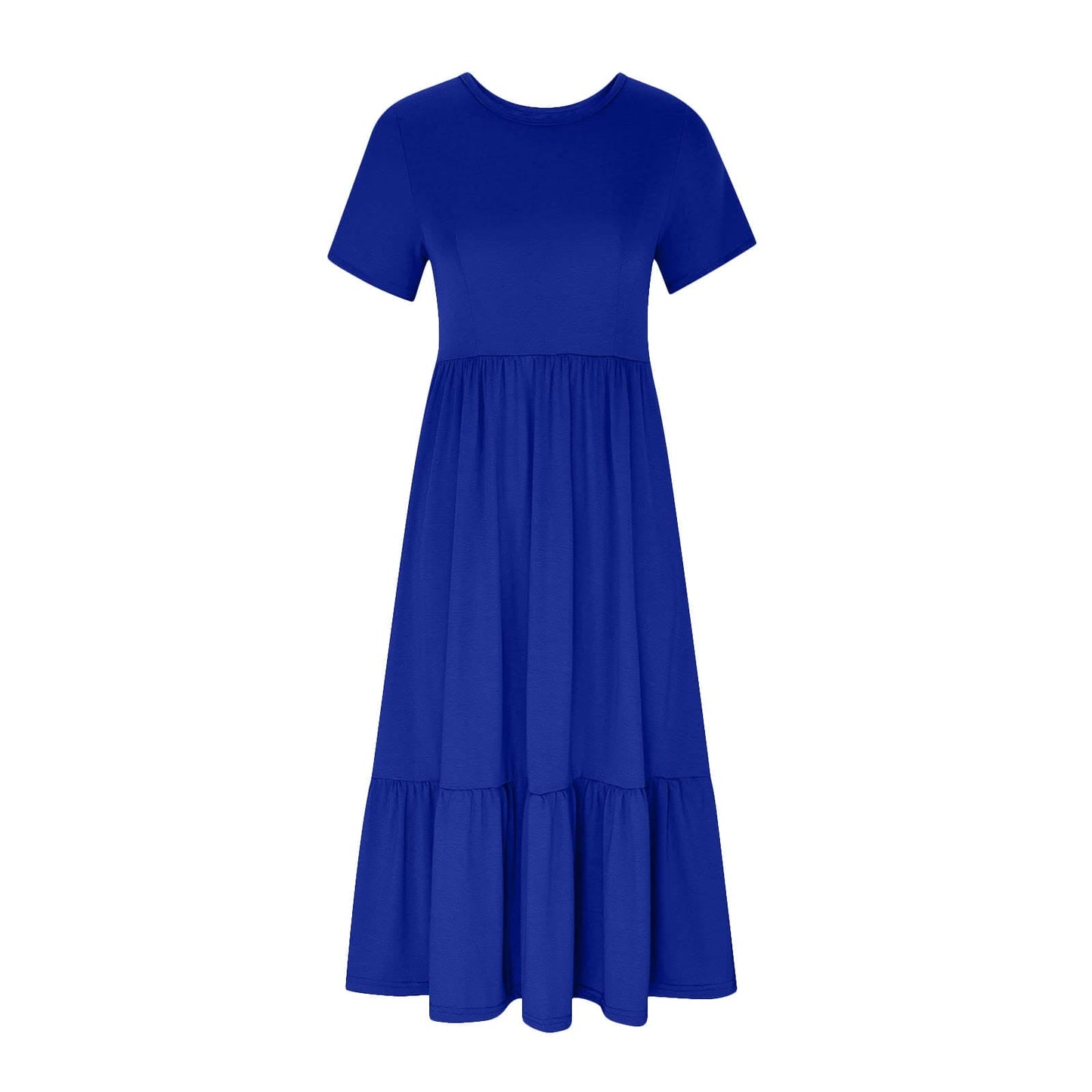 AMhomely Women Dress Sale Summer Casual Short Sleeve Crewneck Swing Dress Flowy Tiered Maxi Beach Dress w/ Pockets UK Ladies Dress Party Beach Dress Club Cocktail Work Dresses, Blue#1, XL