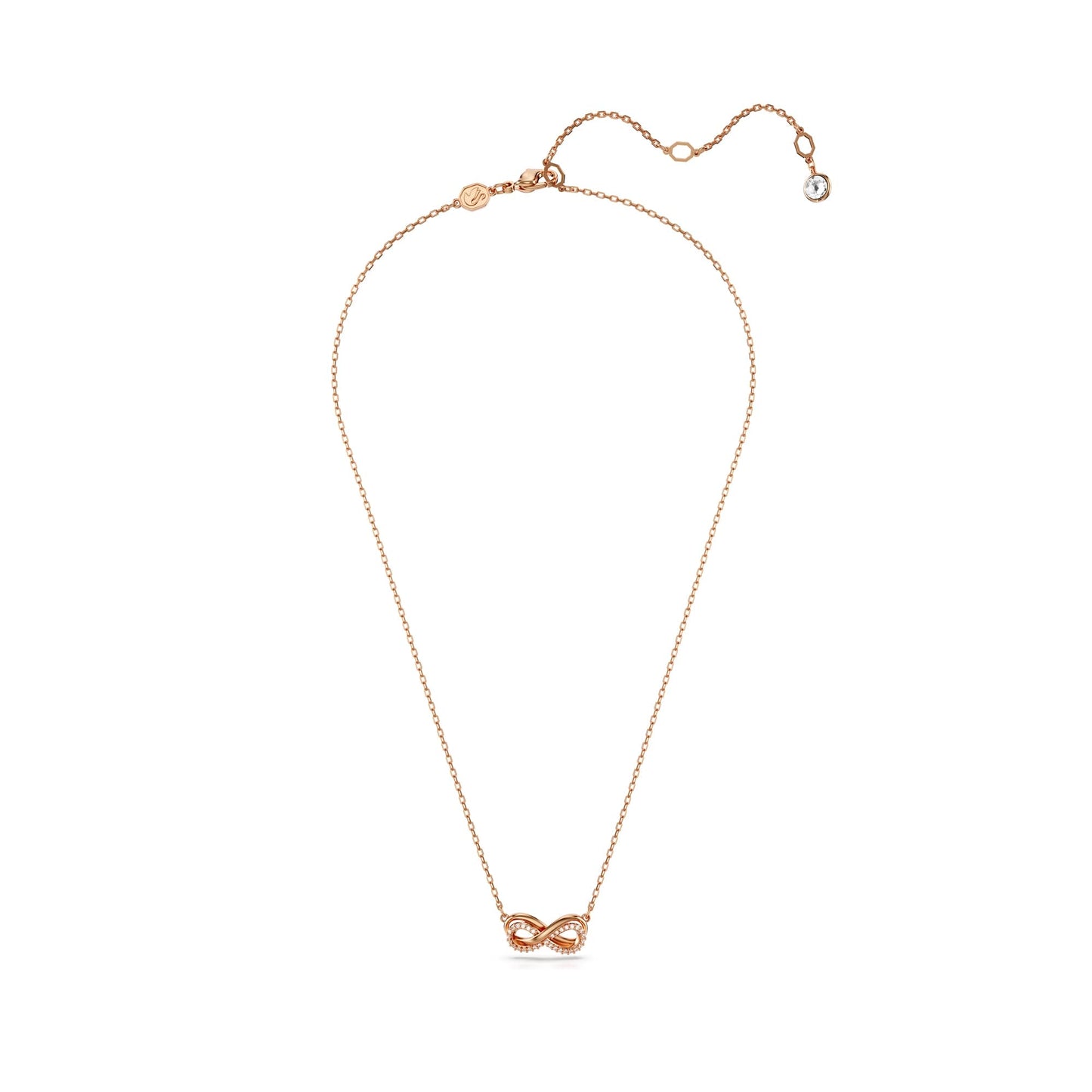 Swarovski Hyperbola pendant, Pavé, Infinity, White, Rose gold-tone plated