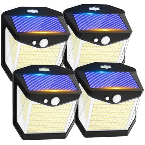 Solar Security Lights Outdoor Garden: 238 LED Solar Powered Outside Light 3 Modes Motion Sensor and 270°Wide Angle IP65 Waterproof Solar Power Wall Lighting For Fence Flood Door Garage Yard 4 Pack