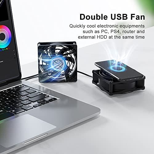 ELUTENG USB Fan 80mm 2 In 1 Computer Fan 5V 80 mm Fan 2700RPM 32CFM Dual USB PC Fans Cooling Radiator with Black Metal Grill Double Fans