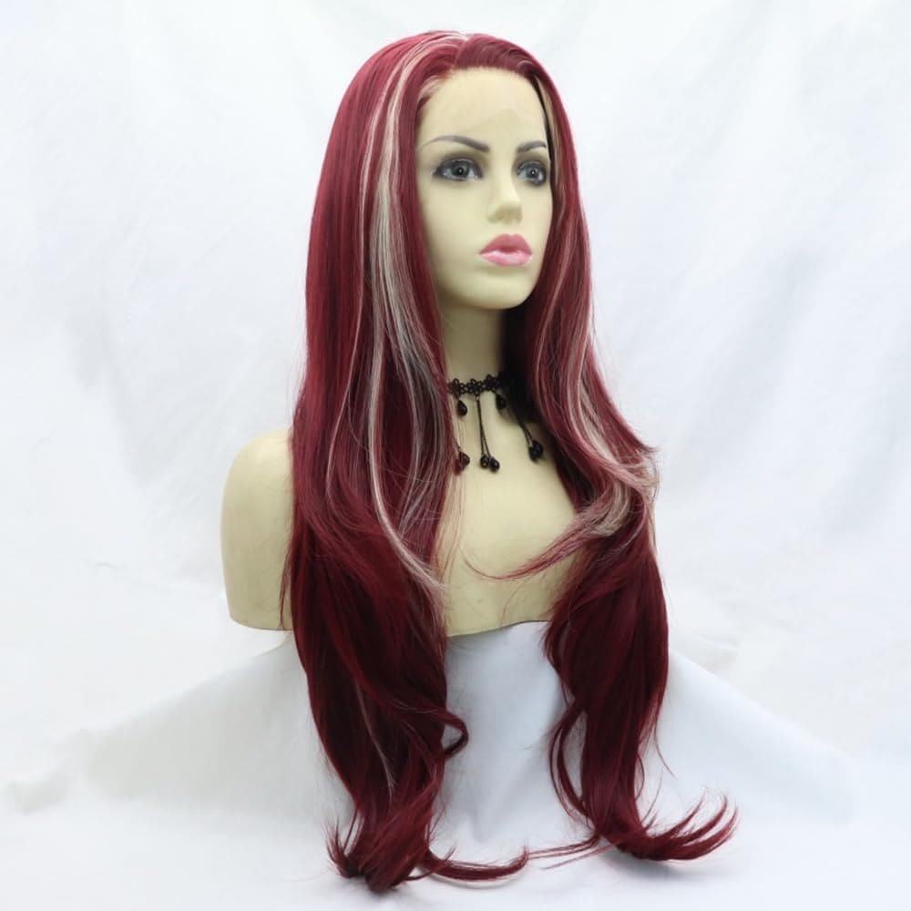 xiweiya Highlight White Pink Wig Long Body Wave Mixed Blonde/Brown Lace Front Wigs 150-180% Density Hair Heat Resistant Fiber Natural Looking Hairfor Women 24 inch