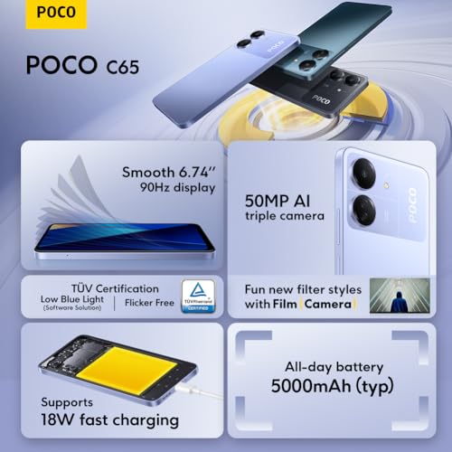 Xiaomi POCO C65 Black-Smartphone 8+256G-MediaTek Helio G85 processor,Smooth 6.744”90Hz display,18W fast charging(UK Version+2 Years Warranty)