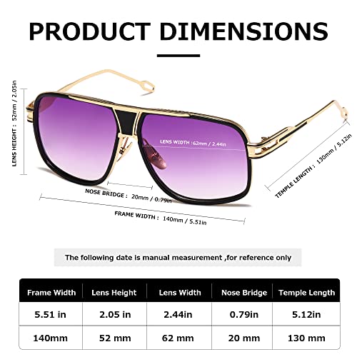 kimorn Sunglasses For Men Retor Goggle Metal Frame Classic Eyewear AE0336 (Gold Frame Gradient Purple Lens, 62)