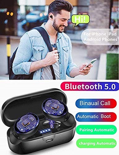 Bluetooth Headphones, Bluetooth 5.0 Wireless Earphones in Ear Stereo Sound Microphone Mini Wireless Earbuds with Headphones and Portable Charging Case for iOS Android PC XA-2