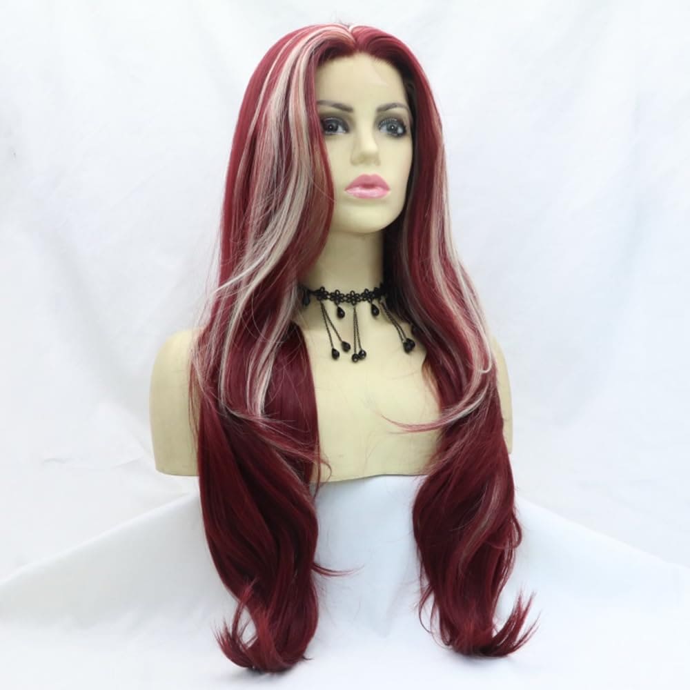 xiweiya Highlight White Pink Wig Long Body Wave Mixed Blonde/Brown Lace Front Wigs 150-180% Density Hair Heat Resistant Fiber Natural Looking Hairfor Women 24 inch