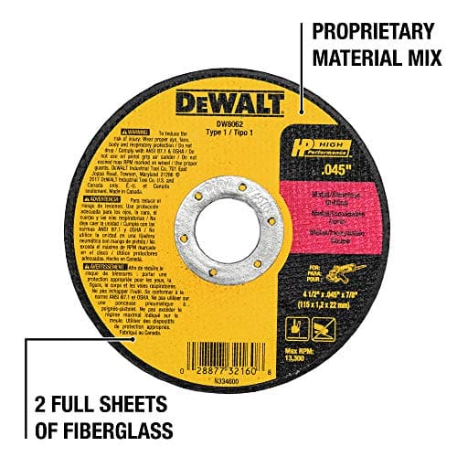 DEWALT Cutting Wheel, General Purpose Metal Cutting, 4-1/2-Inch, 5-Pack (DW8062B5)