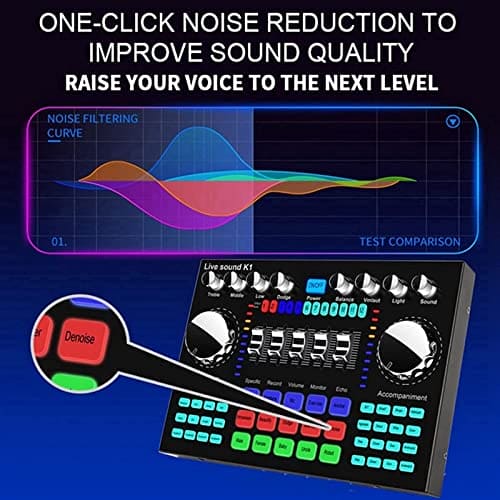 Professional Audio Mixer, K1 Live Sound Card Portable Bluetooth Sound Card Profession Adjustable Volume Audio For Music Recording Karaoke Singing