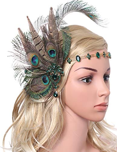 Coucoland 1920s Flapper Headband (Peacock)(Size: One Size)