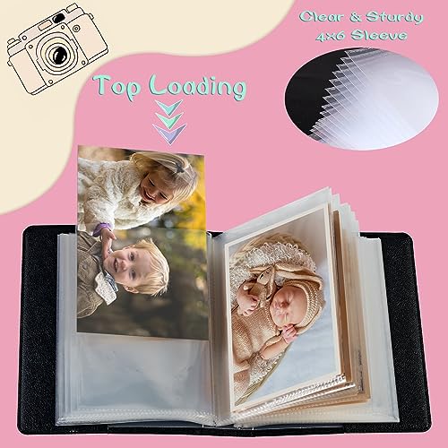 Photo Album 4x6 Photos - 60 Photos Capacity PU Leather Cover Photo Album with Strong Elastic Band, Portable Picture Album for Family Wedding Wedding Anniversary, Aesthetic Butterfly Flower