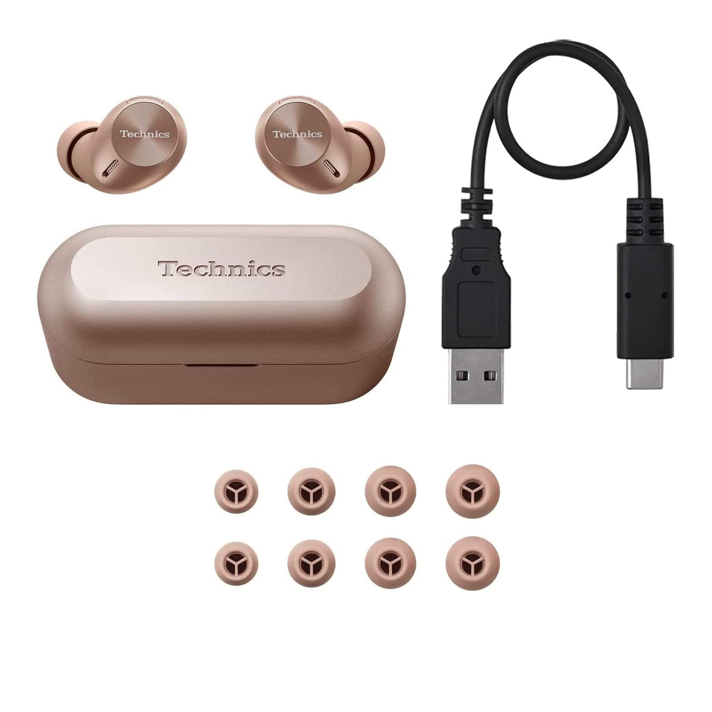 Technics True Wireless Multipoint Bluetooth Earbuds with Microphone, HiFi, Clear Calls, Long Battery Life, Lightweight Comfort Fit, Alexa Built in, EAH-AZ40-N (Rose Gold)