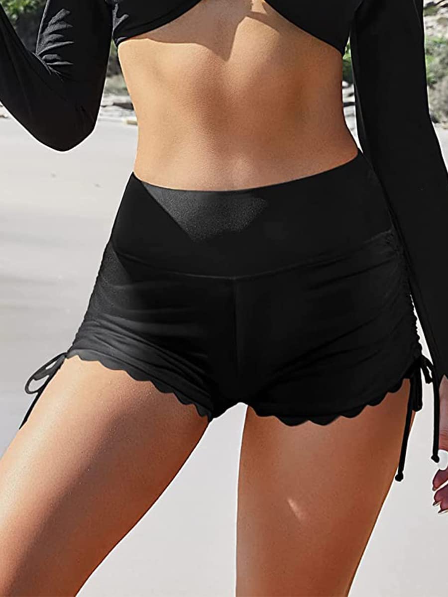 Qianderer Women's Plus Size High Waist Bikini Bottoms Tummy Control Tankini Bottoms Swimsuit Bikini Swimwear Swim Shorts Briefs (Ca Black, XL)