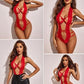 Avidlove Womens Lingerie Sexy Deep V Halter Lingerie Teddy One Piece Bodysuit Lace Babydoll Purple Red Small