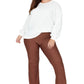 Trendyol Women Plus Size High Waist Wide Leg Regular fit Plus Size Trousers Brown