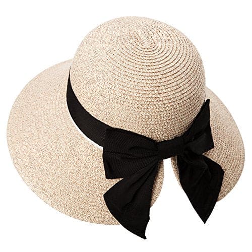 Comhats Sun Hats for Women Floppy Foldable UV Protection Wide Brim Panama Cloche Straw Beach Sunhat Fashionable Adjustable Cruise Accessories Ponytail Beige S/M 56CM